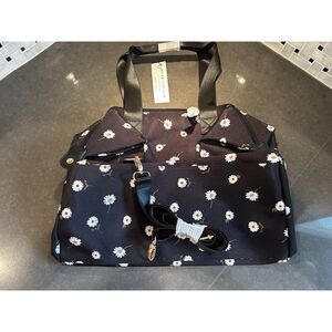Alice + Olivia Daisy Black Floral Print Weekender Duffel Bag Overnight Handbag